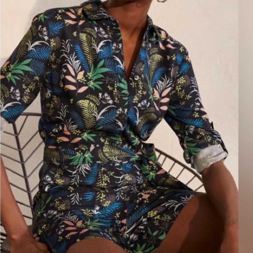 Boden Cosima Tropical Floral Romper Shorts Sz 10